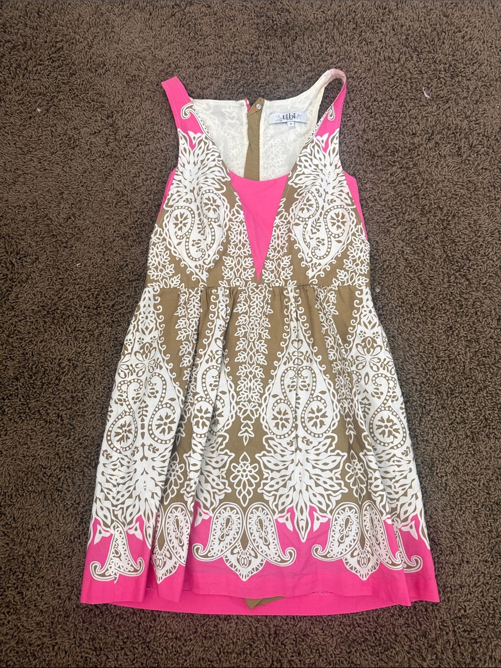 Tibi Pink and Taupe Paisley Sleeveless Dress